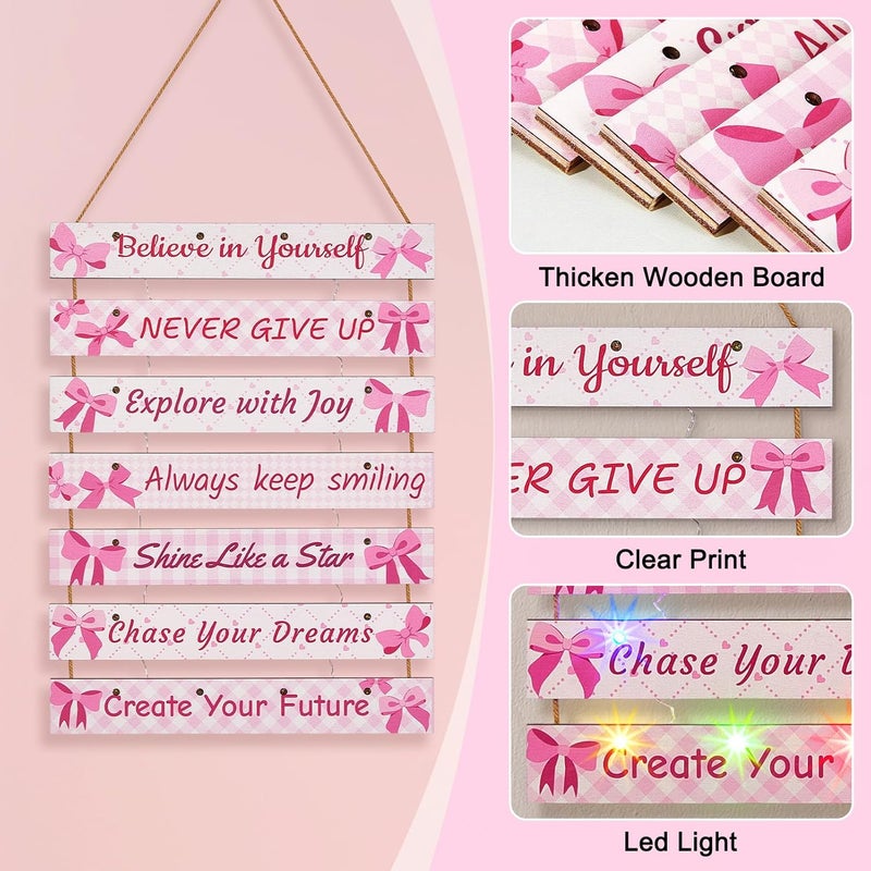 FIOBEE Girls Room Décor for Teen Girls Boys with LED Light Wall Decor for Bedroom Motivational Inspirational Wall Art Room Decoration for Kids Studyroom, 8 Kinds of Lights, Pink Bow - Image 5